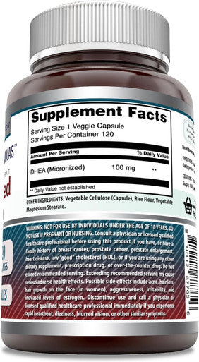Amazing Nutrition Formulas Micronized DHEA Supplement | 100 Mg Per Serving | Veggie Capsules| Non-GMO | Gluten | Made in USA (1 Pack 120 Count)