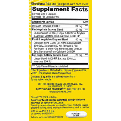 ReLife Adult Digestmore Ultra Enzyme Supplement Vegetarian Capsules 90 Count
