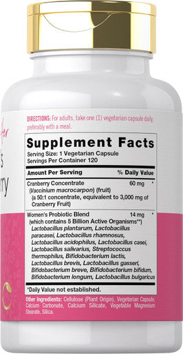 Carlyle Women's Cranberry Plus Probiotics | 120 Capsules | with 14 Probiotic Strains | Vegetarian Non-GMO Gluten Supplement | for Her