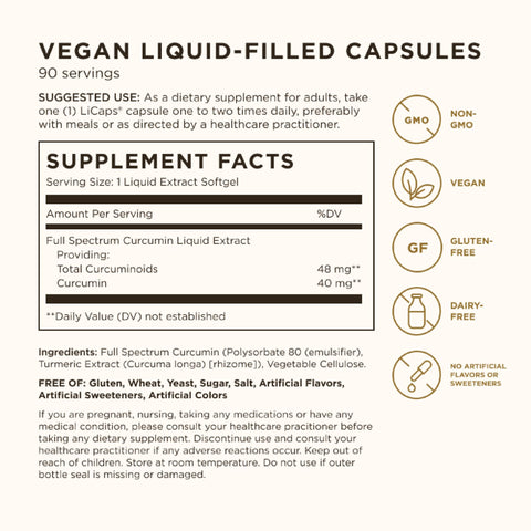 Solgar Full Spectrum Curcumin - 90 Licaps - Superior Absorption - Brain Joint & Immune Health - Non-Gmo Vegan Gluten Free Dairy Free 90 Servings