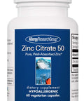 Allergy Research Group Zinc Citrate Supplement - Zinc For Men & Women, Immune Support, Pure, Well-Absorbed, Well-Tolerated, Trace Mineral, 50Mg Vegetarian Capsules - 60 Count