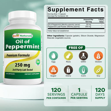 Best Naturals Peppermint Oil Bowel Soothing Dietary Supplement 250 mg 120 Count
