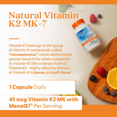 Doctor's Best Natural Vitamin K2 Mk-7 Capsule Supports Bone Health & Soft Tissue Elasticity 180 Ct