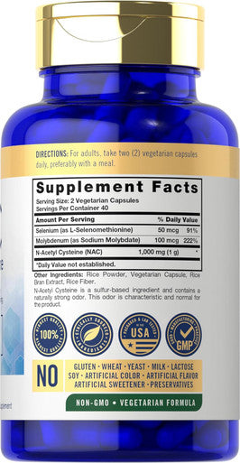 Carlyle NAC Supplement N-Acetyl Cysteine | 1000 mg | 80 Capsules | with Selenium & Molybdenum | Vegetarian Non-GMO & Gluten