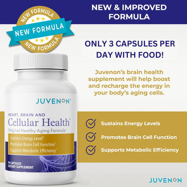 Juvenon Cellular Health Heart, Brain Supplement With Acetyl L-Carnitine And Biotin - Supports Nad+ Function, Energy Production, Mood, Revitalized Metabolism, Mental Focus & Clarity (90 Capsules)