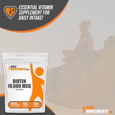 Bulksupplements.Com Biotin 10000Mcg Powder - Biotin Powder, Biotin Supplement, Biotin Vitamins For Hair Skin And Nails - Gluten Free, 1000Mg Per Serving (10Mg Biotin), 100G (3.5 Oz)