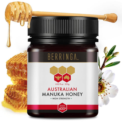 Berringa Manuka Honey Organic MGO 220+ Medium Strength, Supports General Wellbeing & Digestive Balance - 100% Raw, Pure & Unfiltered, Sustainably Sourced from Australia - (8.82 oz)