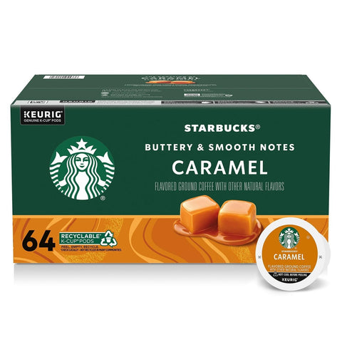 Starbucks K-Cup Coffee Pods, Caramel Naturally Flavored Coffee For Keurig Brewers, 100% Arabica, 1 Box (22 Pods)
