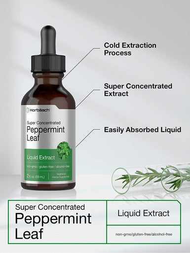 Peppermint Leaf Liquid Extract | 2 fl oz | Mentha Piperita | Vegetarian, Non-GMO & Gluten Free Supplement | by Horbaach