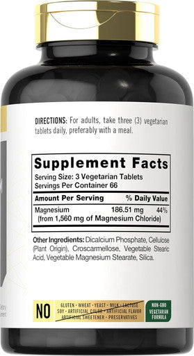 Carlyle - Magnesium Chloride | 1560mg | 200 Tablets | Cloruro de Magnesio Supplement | Vegetarian Non-GMO and Gluten Formula