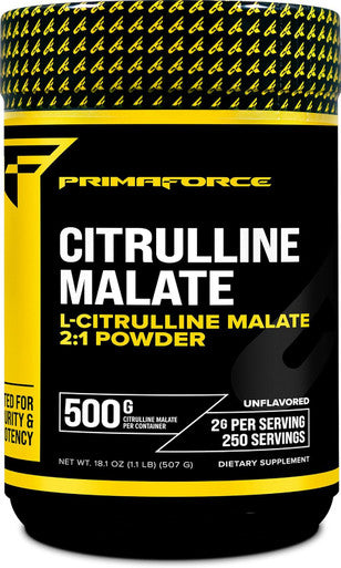 Primaforce L-Citrulline Malate Powder Unflavored Pre Workout Supplement 500 grams - Energy Support Aids Recovery Enhances Strength Performance Vegan Non-GMO