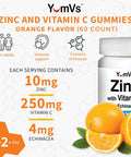 Zinc Vitamin C And Echinacea Gummies For Adults And Kids By Yumvs Chewable Gummy - Vegetarian, Halal, Kosher Orange Flavor - 60 Count