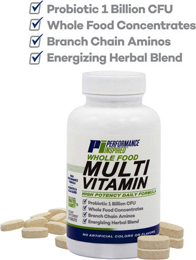 Performance Inspired Nutrition Whole Food Multi Vitamin 1 Billion CFU Probiotics BCAAs Energizing Herbal Complex 90 Count
