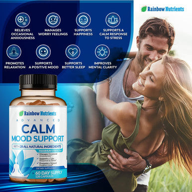 28 In 1 Calm Mood Support Supplement- Natural Happy Pills For Occasional Anxiousness & Stress, Worry Feelings, Relaxation, Mental Clarity Max Sleep & Mood Support For Women & Men120 Vegan Capsules