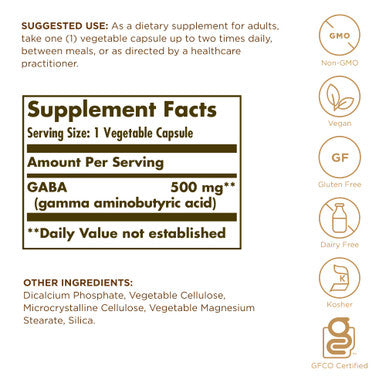 Solgar Gaba 500 Mg - 50 Vegetable Capsules