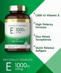 Carlyle Vitamin E 1000 IU Softgels with Mixed Tocopherols 120 Pills Naturally Sourced Supplement NonGMO and Gluten Free Formula