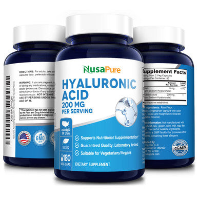 NusaPure Hyaluronic 200mg 180 Veggie Capsules (Non-GMO & )