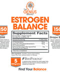 Genius Estrogen Balance, DIM Supplement - Estrogen Blocker for Men & Women - Hormones, Hormonal Acne & Menopause - Anti-Estrogen Aromatase Inhibitor with Grape Seed Extract & BioPerine - 30 Capsules