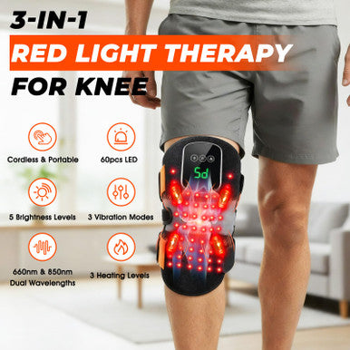 Fittyfun Knee Massager With Heat And Red Light Therapy Fsa Eligible Hsa Approved 5000Mah Cordless Knee Massager For Knee Pain Relief 60 Leds Near Infrared Knee Brace Portable Knee Wrap For Joint/Calf/Elbow