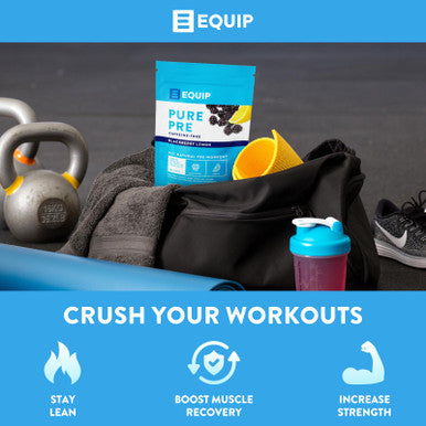 Equip Foods Pure Pre All Natural Pre-Workout Powder | Caffeine Free EAA Vitamin C B6 B12 L-carnitine Agnine | Naturally Boosts Workouts | 30 Servings BlackBerry Lemon Decaffeinated