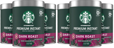Starbucks Premium Instant Coffee Dark Roast, 3 Tins 3.17 oz | 100% Arabica premium instant and microground coffee; Dark Roast; 3 tins, 3.17 oz each