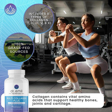 Dr. Emil Nutrition Multi Collagen Pills - Collagen Supplements To Support Hair, Skin, Nails, & Joints - Hydrolyzed Collagen Supplements For Women With Types I, Ii, Iii, V & X - 90 Capsules
