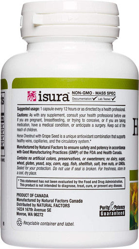 HerbalFactors by Natural Factors Horse Chestnut Antioxidant Support for a Healthy Circulatory System and Veins with GrapeSeedRich 60 capsules 60 servings