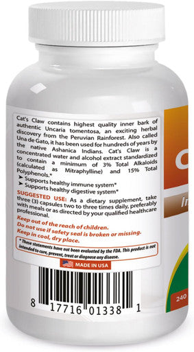 Best Naturals Cat'S Claw Capsule 500 Mg 240 Count