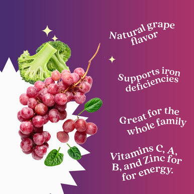 Belive Iron Gummies - Multivitamin With Iron, Vitamins & Zinc For Blood Oxygen - Grape Flavor, Vegan Supplement For Women, Men & Kids