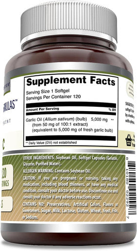 Amazing Nutrition Formulas Garlic Supplement | 5000 Mg Per Serving | 120 Softgels | Non-GMO | Gluten | Made in USA