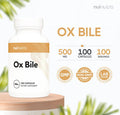 Nui Nutra Ox Bile Supplement 500mg | 100 Capsules | Bile Salts & Digestive Enzymes | Fat Digestion & Liver Support | Promotes Good Metabolism | Supports Gallbladder & Bile Flow
