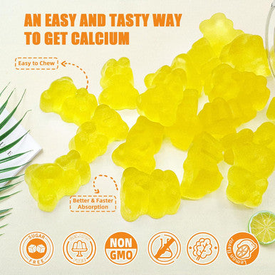 Calcium Magnesium Zinc Gummies For Adults Kids With Potassium Vitamin D3 K2 Sugar Chewable Vegan, Algae Calcium Supplements For Women Men Support Plus Bone Strength Lemon Flavor 120 Counts