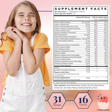 Best Nest Wellness Kids Liquid Multivitamin: Methylated Vitamins Whole Food Vegan B12 Gluten- Non-GMO Methylfolate Daily Liquid Vitamins for Kids with Immune Support -Strawberry Flavor 16oz