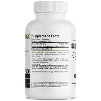 Bronson Korean Panax Ginseng 1000 mg Supports Energy, Endurance & Vitality + Memory and Mental Performance, 250 Capsules