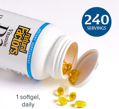 Natural Factors Vitamin D3 5000 IU 125 mcg Supports Strong Bones Muscles and Immune Function 240 Softgels