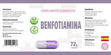 Benfotiamine 250Mg 120 Vegan Capsules, 3Rd Party Lab Tested, High Strength Supplement, Gluten And Gmo