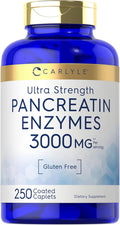 Carlyle Pancreatin Digestive Enzymes | 3000mg | 250 Caplets | Non-GMO Gluten | High Potency Formula