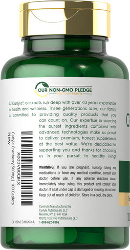 Carlyle Cranberry Pills | 500Mg | 100 Caplets | Vegetarian, Non-Gmo, Gluten Free Supplement