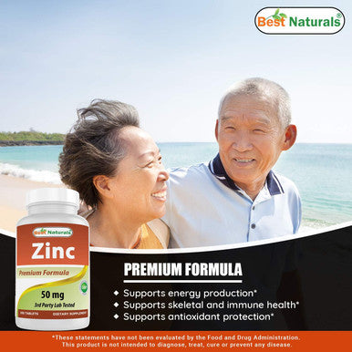 Best Naturals Zinc 50mg Supplements (as Zinc Gluconate) - Zinc Vitamins for Adults Immune Support - 100 Tablets (100 Count (Pack of 1))