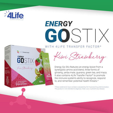 4Life Energy Go Stix - Healthy Energy Source - Kiwi Strawberry Drink Mix - Contains Natural Caffeine from Guarana Maca Yerba Mate and Green Tea Leaf Extract - 15 Packets