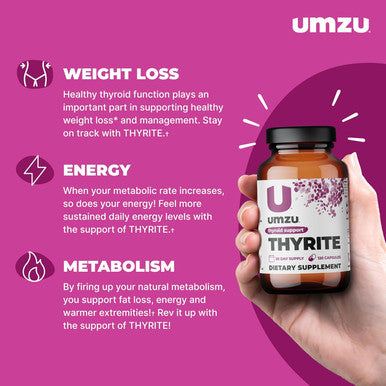 Umzu Thyrite Thyroid Support Supplement Magnesium, Zinc, Copper, Iodine & Selenium Healthy Metabolism, Sustained Energy & Weight Management Thyroid Complex Aid (30 Day Supply 120 Capsules)