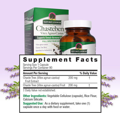 Nature'S Answer Chasteberry Vitex Agnus Castus 400mg 90-Capsules | | Vegan Gluten- Non-GMO. Kosher | Promotes Female Balance