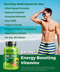 NATURELO One Daily Multivitamin for Men - with Vitamins & Minerals + Organic Whole Foods - Supplement to Boost Energy, General Health - Non-GMO - 180 Capsules