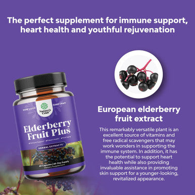 Natures Craft Black Elderberry Capsules Antioxidant Supplement - Elderberry Immune Support Skin Supplement with Skin Vitamins and Sambucus Elderberry Extract - Elderberry Supplement Immune System Support Supplement