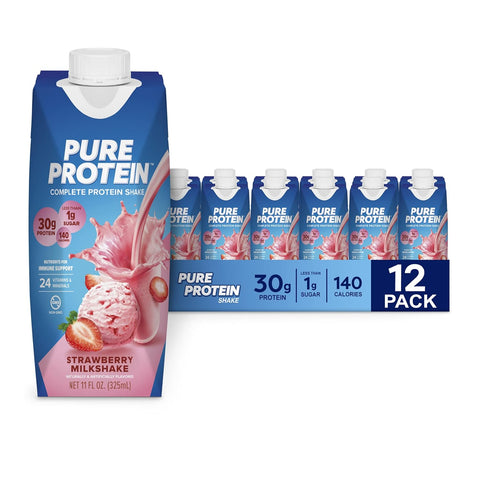 Pure Protein Vanilla Protein Shake, 30g Complete Protein, 12 Ct | Ready to Drink and Keto-Friendly, Vitamins A, C, D, and E plus Zinc to Support Immune Health, 11oz Bottles