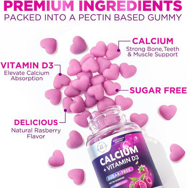 Calcium Supplements For Women + 400 Iu Vitamin D3 - Sugar-Calcium Chews Gummy For Bone & Immune Support, Supports Teeth & Bone Strength, Chewable Calcium Supplement For Women & Men - 60 Gummies