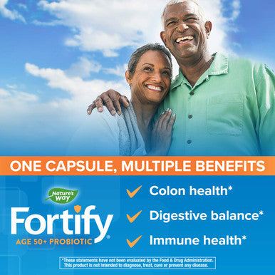 Natures Way Fortify 50+ Probiotic, 30 Billion Live Cultures, 10 Strains, Prebiotics, 30 Capsules