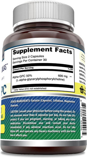 Amazing Nutrition Formulas Alpha GPC Supplement | 600 Mg Per Serving | 60 Capsules | Non-GMO | Gluten | Made in USA