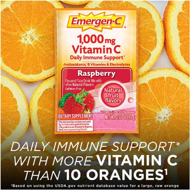 Emergen-C 1000mg Vitamin C Powder, with Antioxidants, B Vitamins and Electrolytes, Vitamin C Supplements for Immune Support, Caffeine Drink Mix, Raspberry Flavor - 60 Count/2 Month Supply