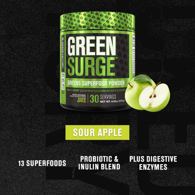 Green Surge Green Superfood Powder Supplement Keto Friendly Greens Drink w/Spirulina Wheat Barley Grass Organic Greens Green Tea Extract Probiotics Digestive Enzymes Sour Apple 30sv